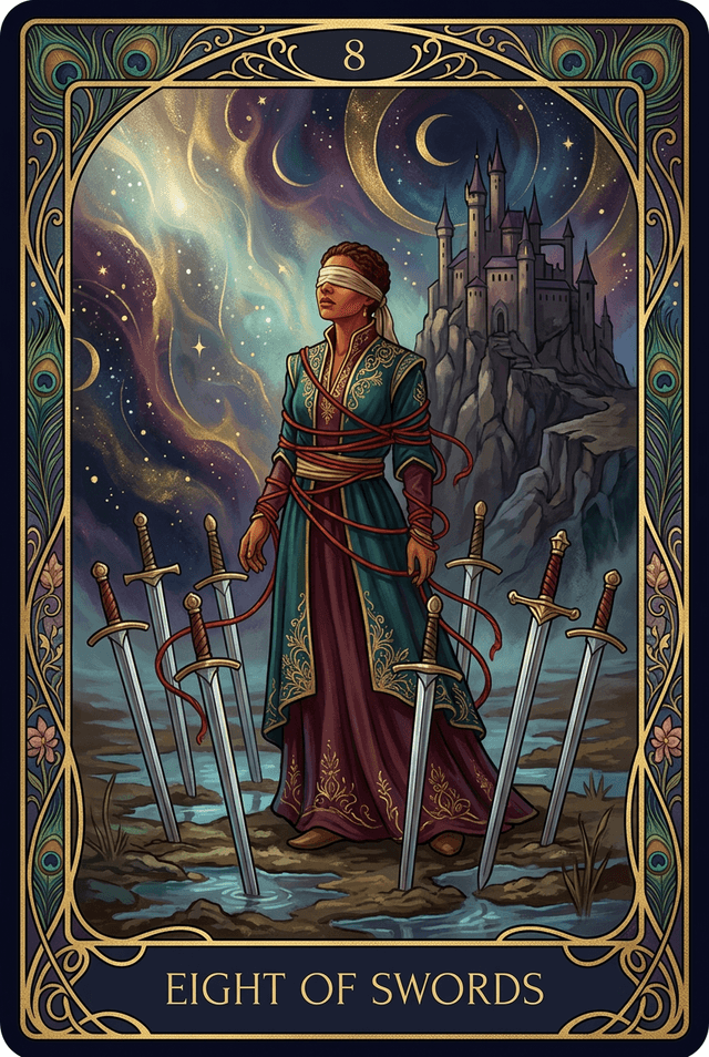 Eight of Swords tarot card artwork