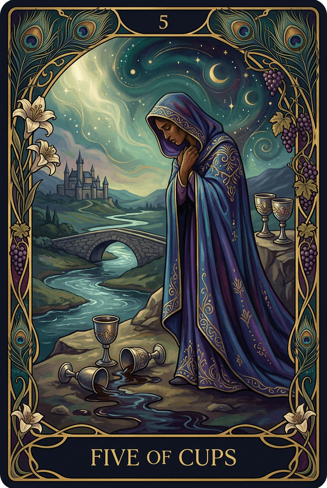 Five of Cups tarot card artwork