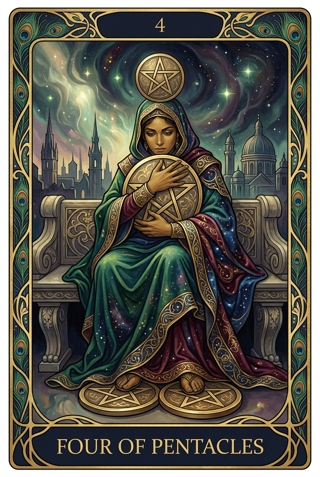 Four of Pentacles tarot card artwork