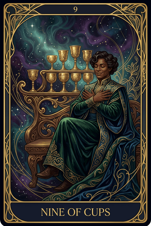 Nine of Cups tarot card artwork