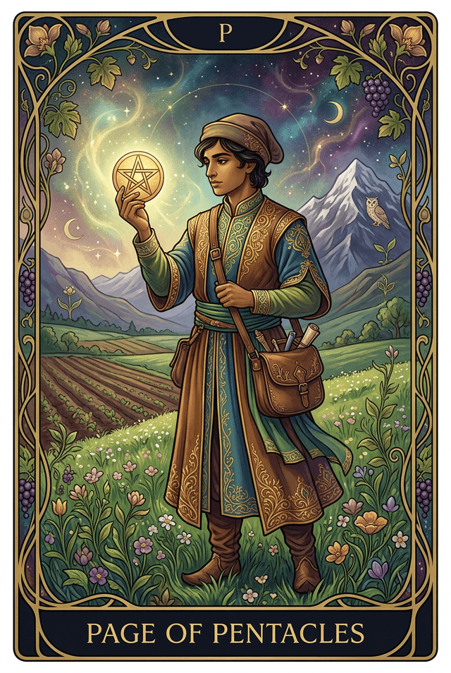 Page of Pentacles tarot card artwork