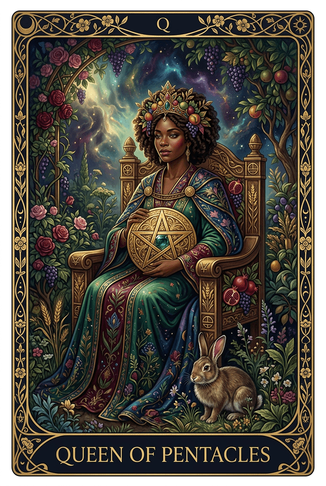 Queen of Pentacles tarot card artwork