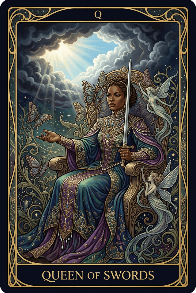 Queen of Swords tarot card artwork
