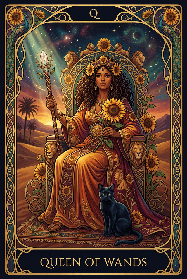 Queen of Wands tarot card artwork