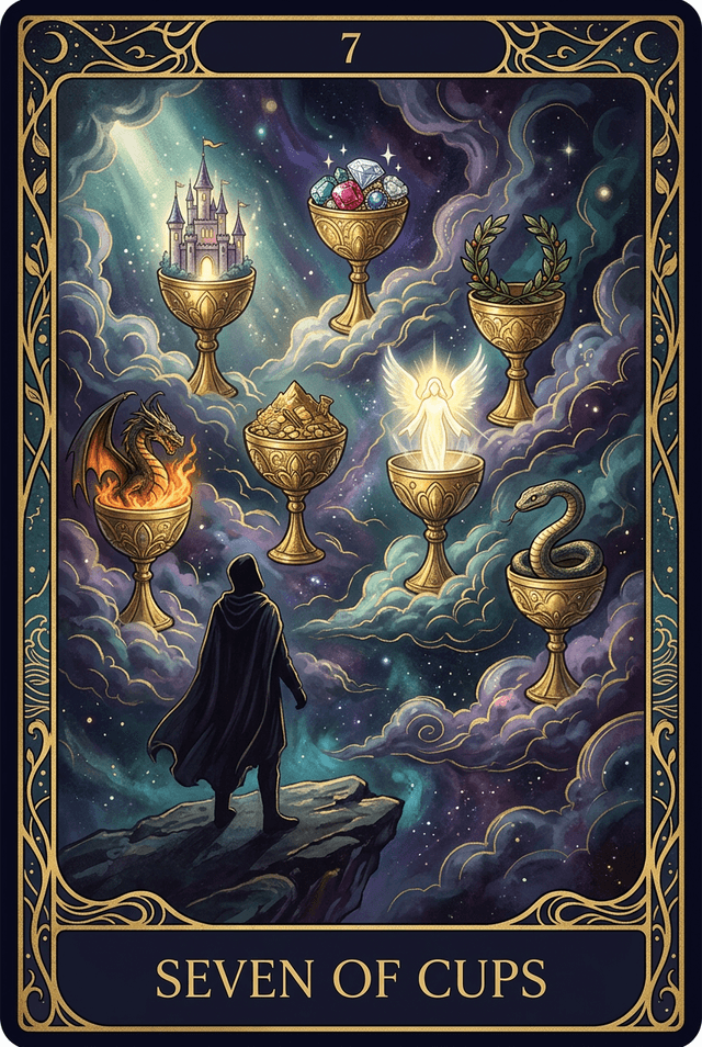 Seven of Cups tarot card artwork