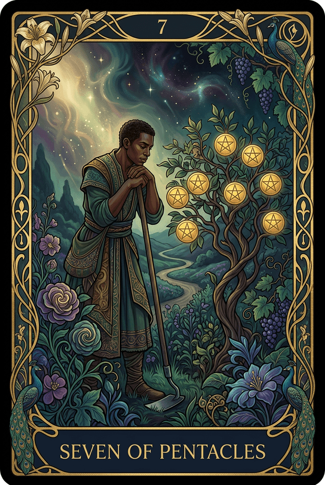 Seven of Pentacles tarot card artwork