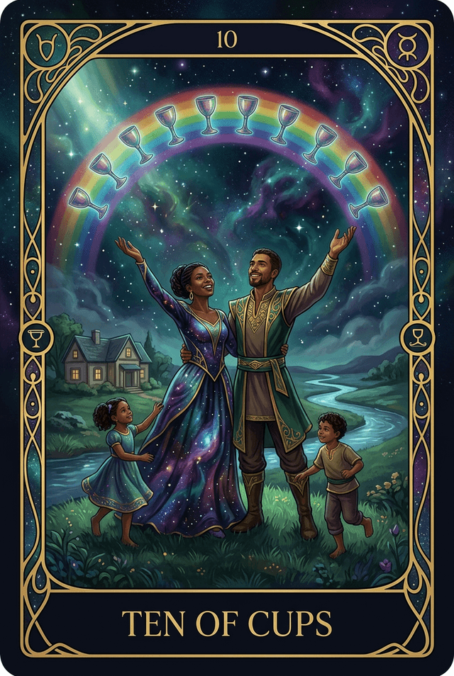 Ten of Cups tarot card artwork