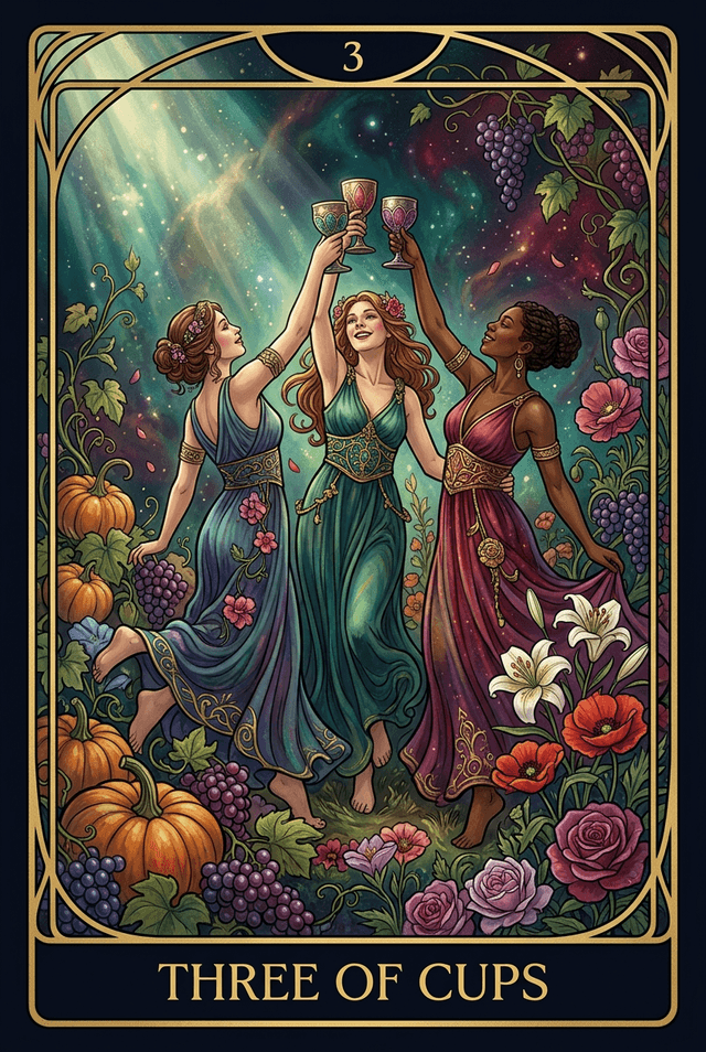 Three of Cups tarot card artwork