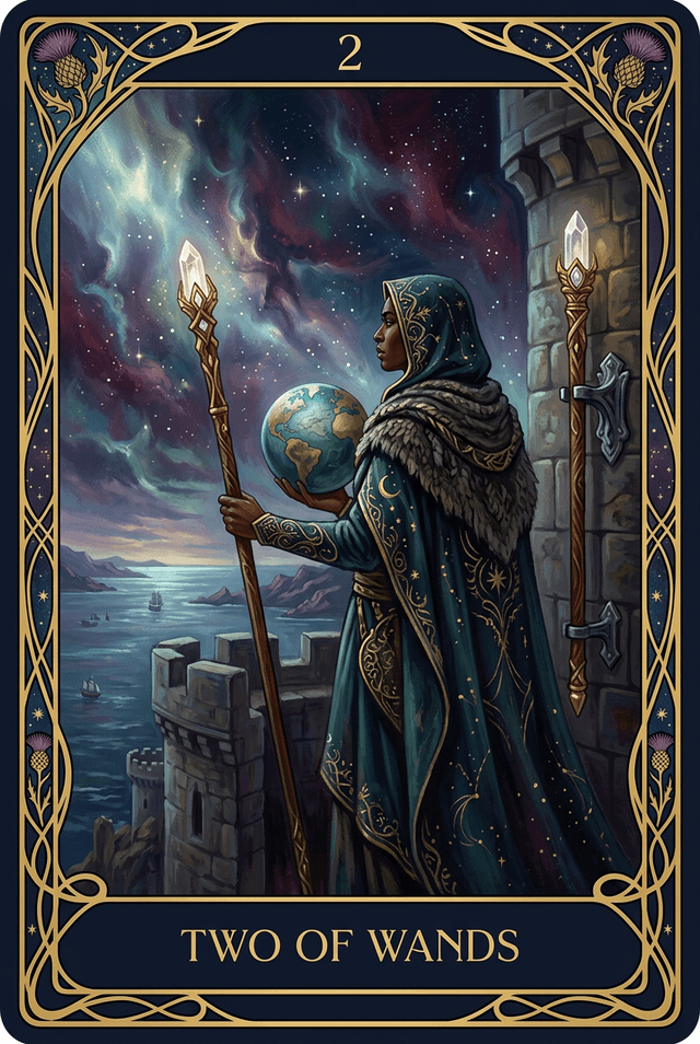 Two of Wands tarot card artwork