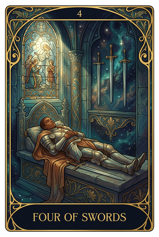 Four of Swords tarot card artwork