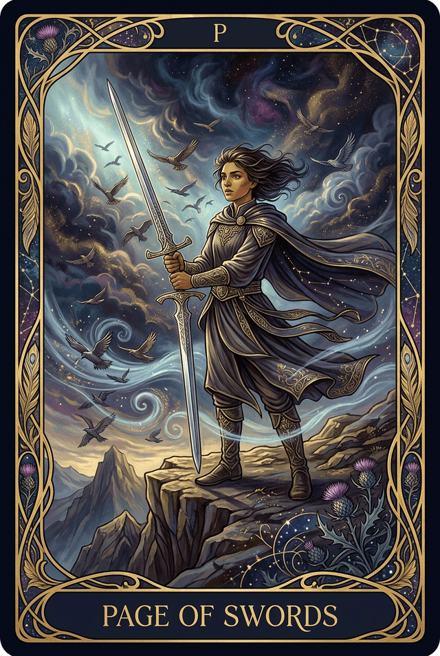 Page of Swords tarot card artwork