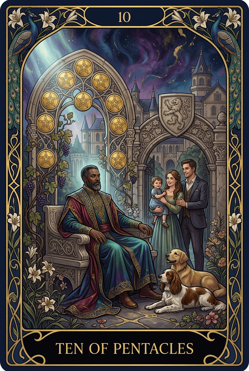 Ten of Pentacles tarot card artwork