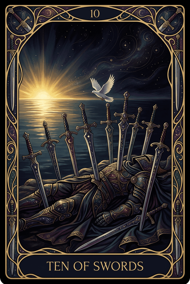 Ten of Swords tarot card artwork