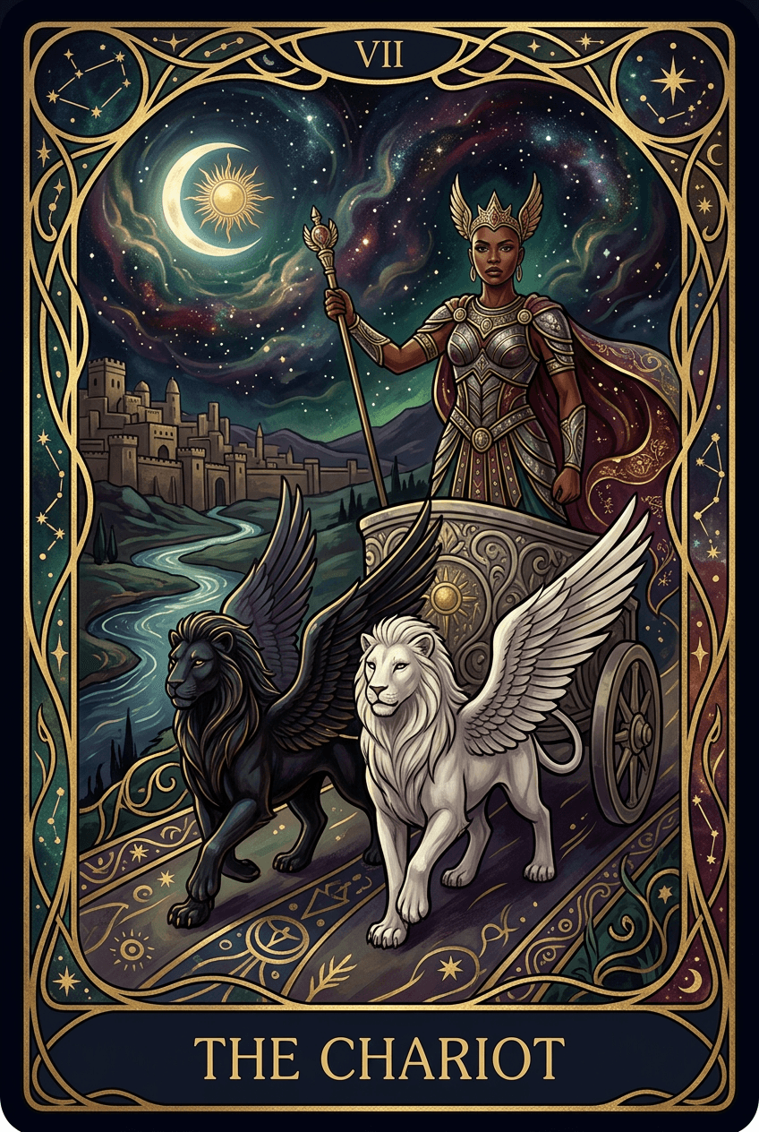 The Chariot tarot card artwork