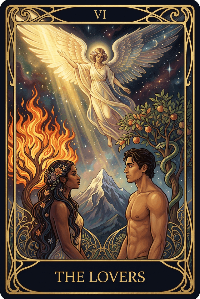 The Lovers tarot card artwork