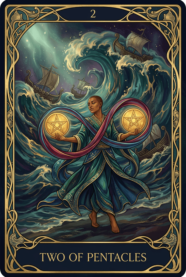 Two of Pentacles tarot card artwork